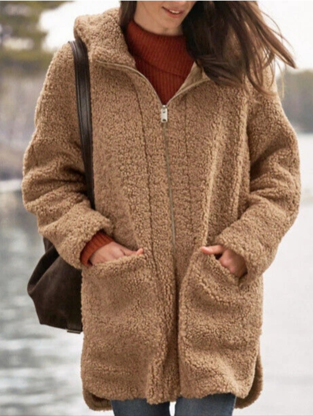 Andrew Marc New York Xl Coat Faux Sherpa Fleece Hooded Jacket Golden Camel